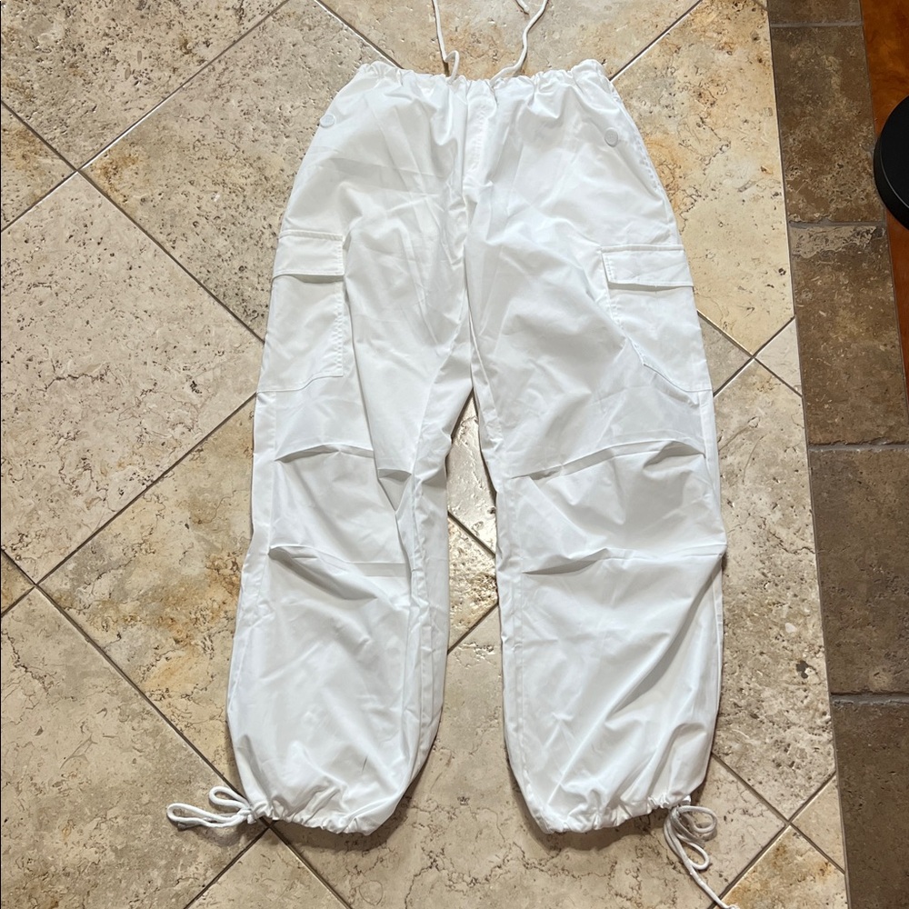 SHEIN White Cargo Track Pants with Drawstring Ankles